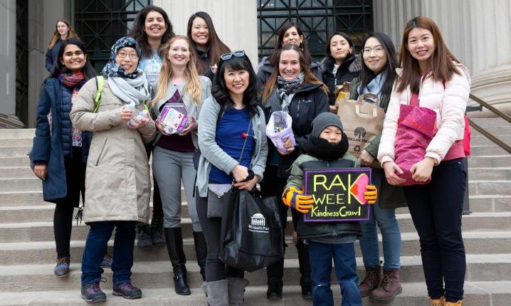 Members of MIT Spouses and Partners Connect spread cheer during their RAK Week Kindness Crawl. 