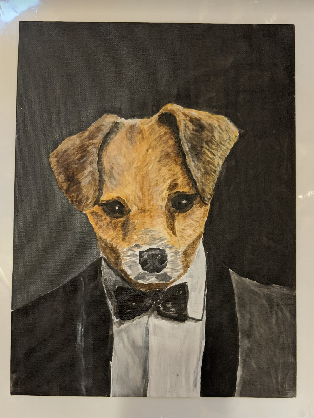 painting of dog in tuxedo