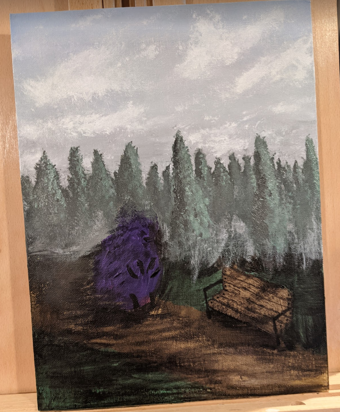 painting of purple monster on a trail