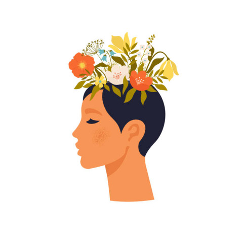 woman with flowers on head
