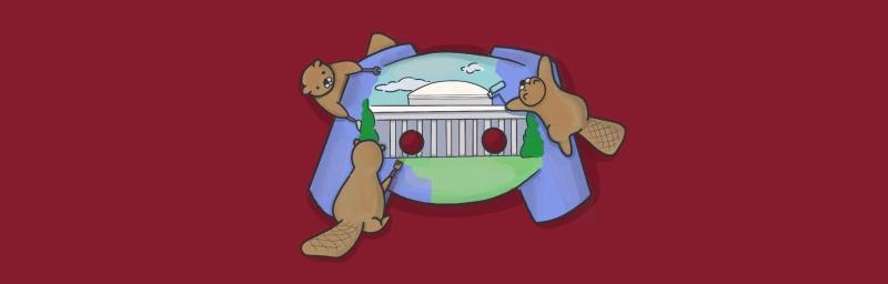 cartoon of beavers looking at the MIT dome