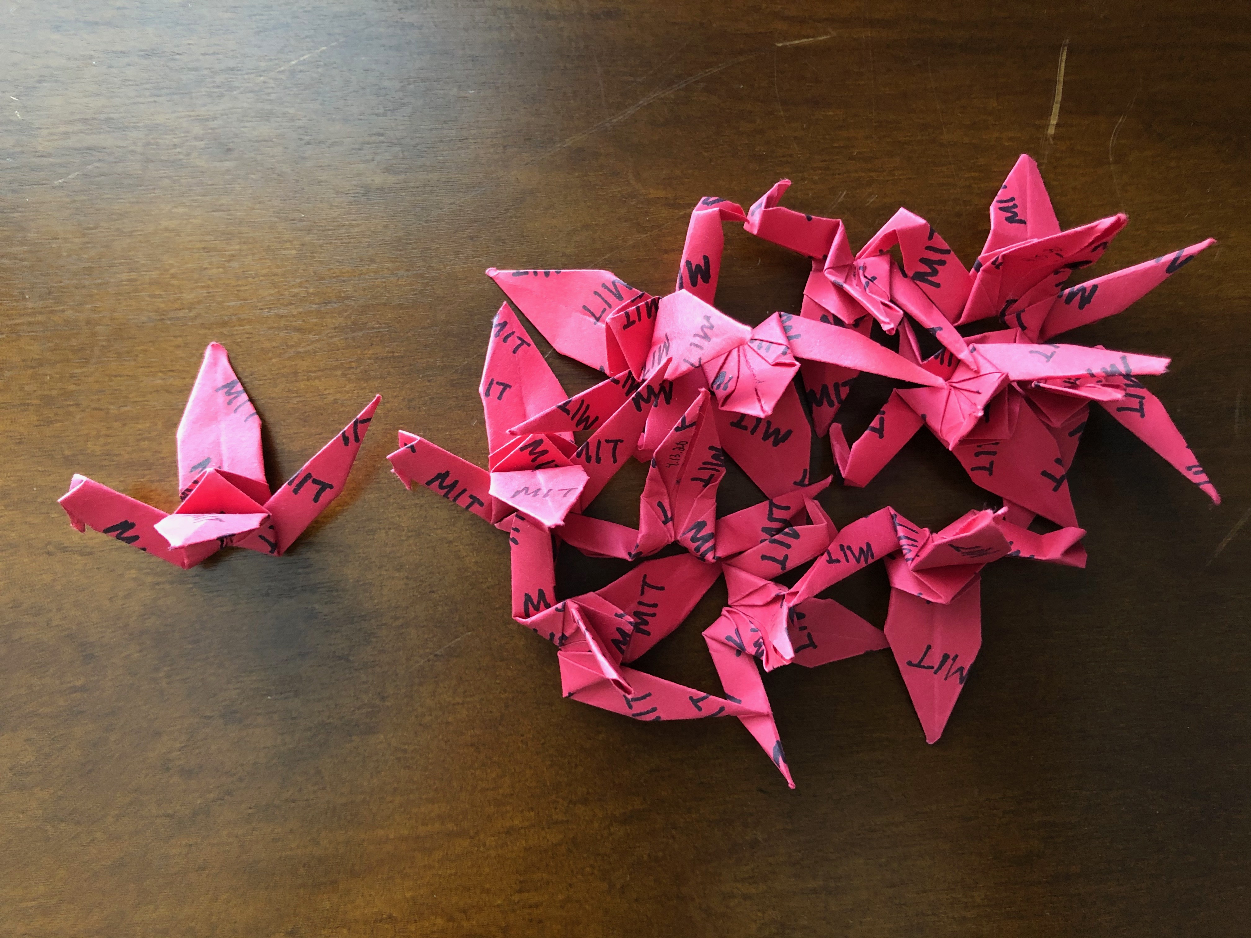 red/pink origami cranes