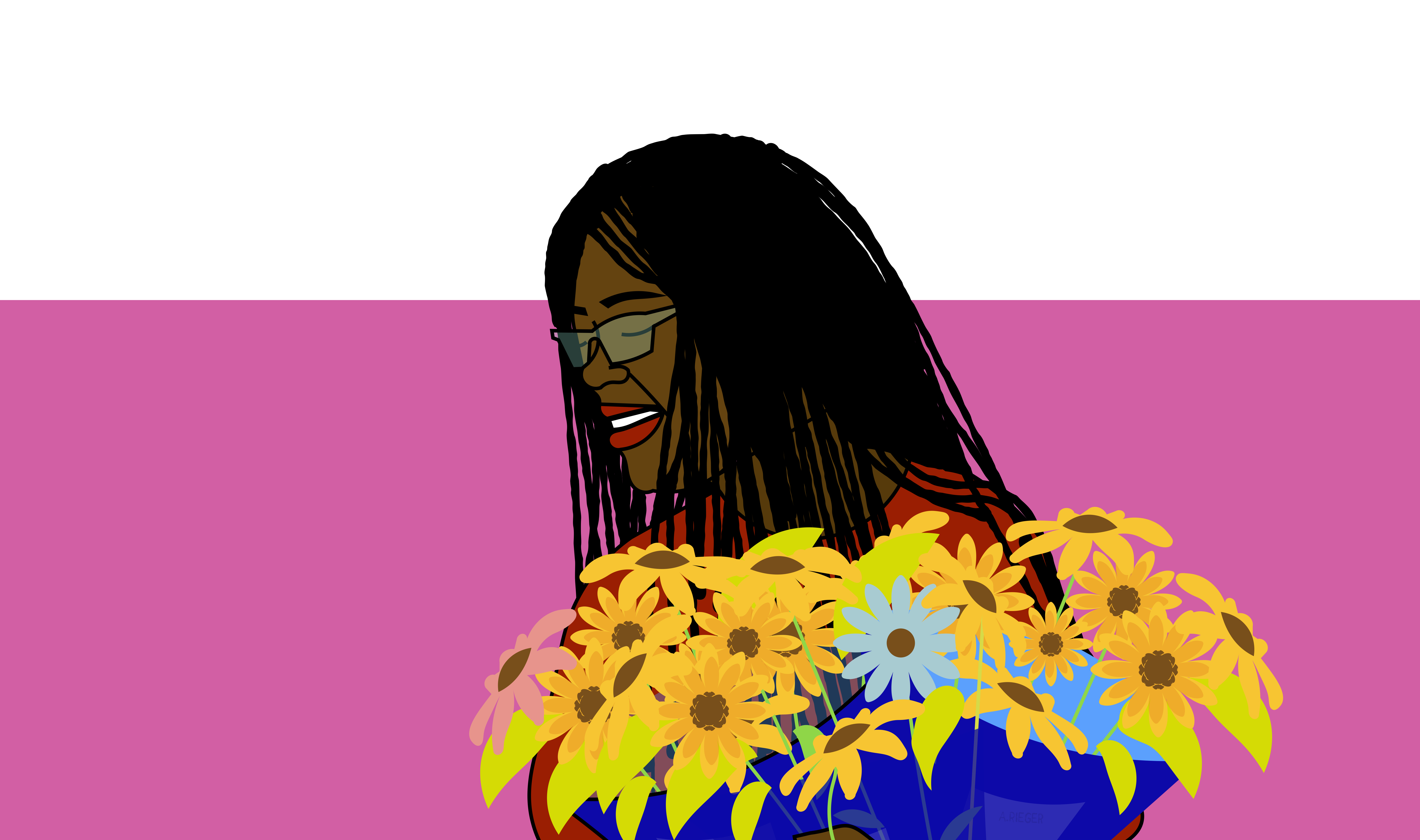 graphic of a girl with flowers